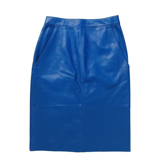 Electric Blue Leather Pencil Skirt Vintage 90s  Glam High Waist Statement Skirt - Picture 1 of 16